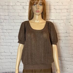 Express Design Studio Brown Cable Knit Short Sleeve Mohair Blend Top Size M